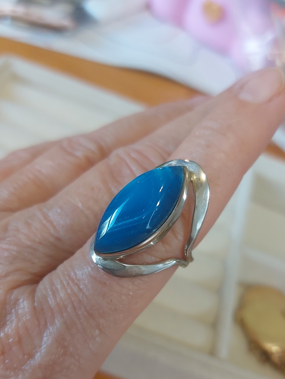 Vintage Vintage Mexico Sterling Silver Blue Marquise Ring - Size 7